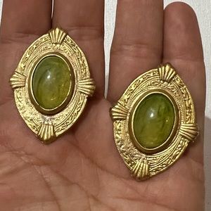 Vintage Pisces Signed Clip On Earrings Purple Glass BIG 80's Gold